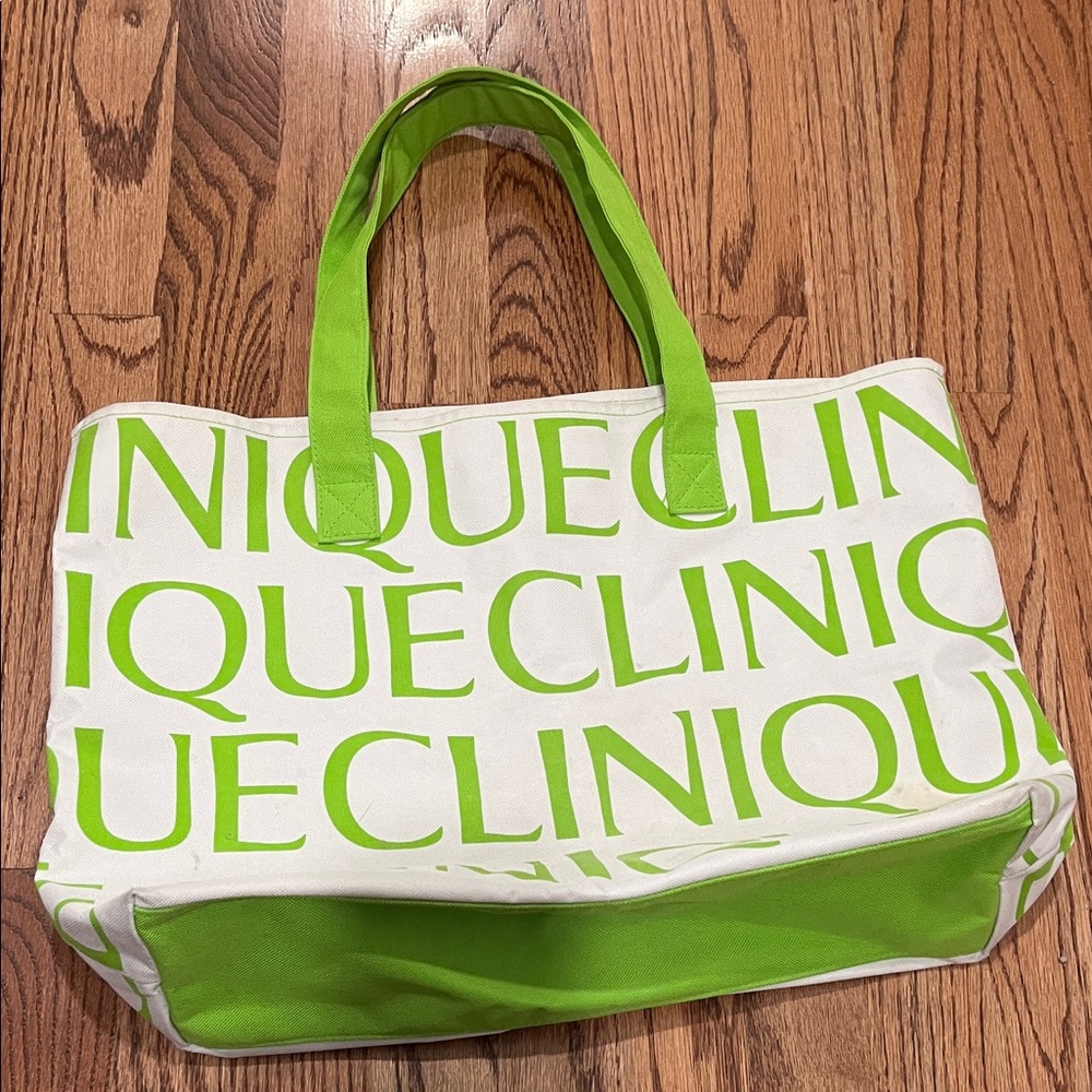 Clinique Lime Green and White Logo Tote